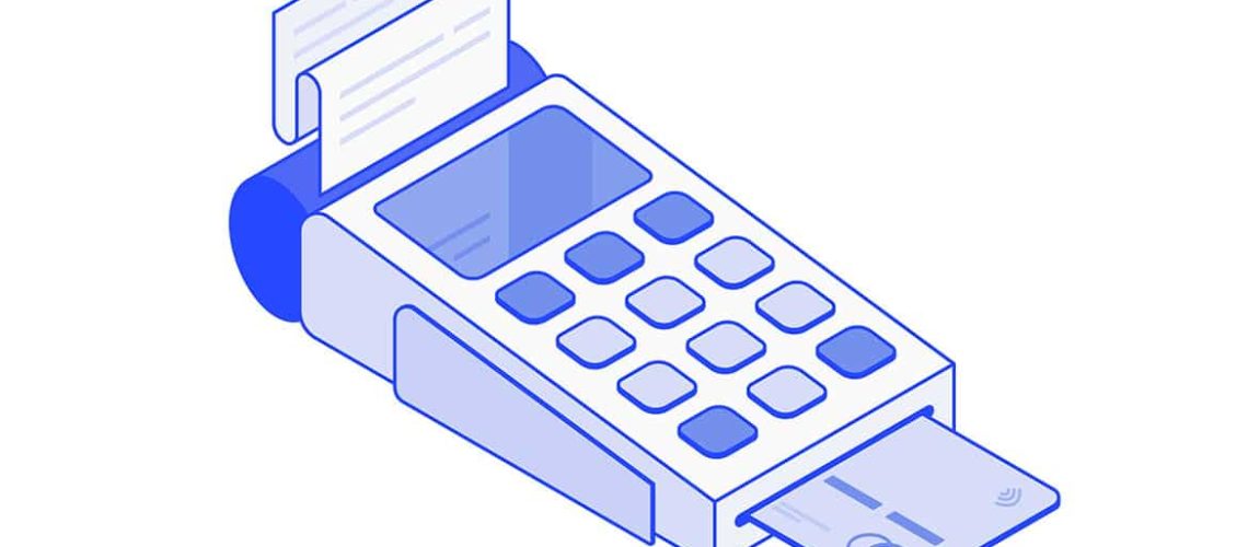 payment machine and credit card. POS terminal confirms the payment by debit credit card, invoce. Vector illustration in flat design. NFC payments concept. Isometric NFC payments concept